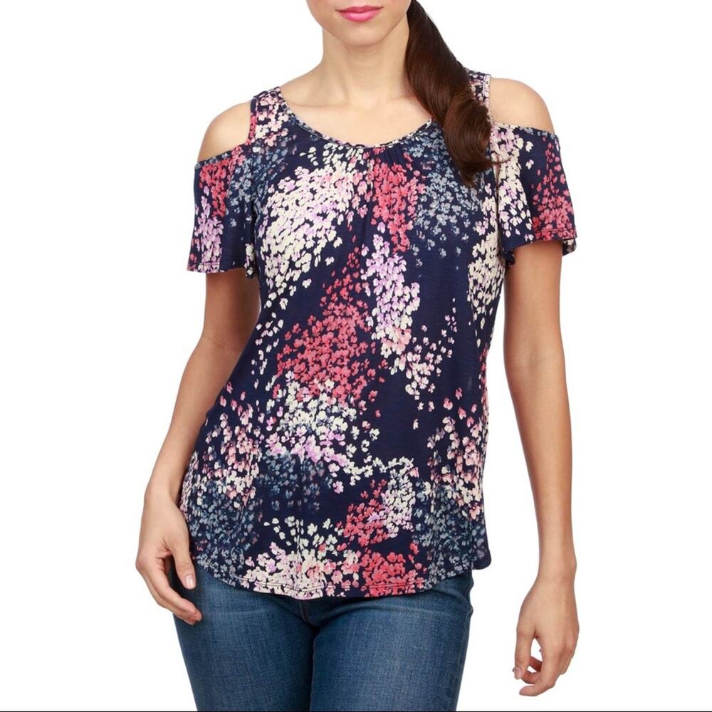 Lucky brand floral cold shoulder short sleeve top